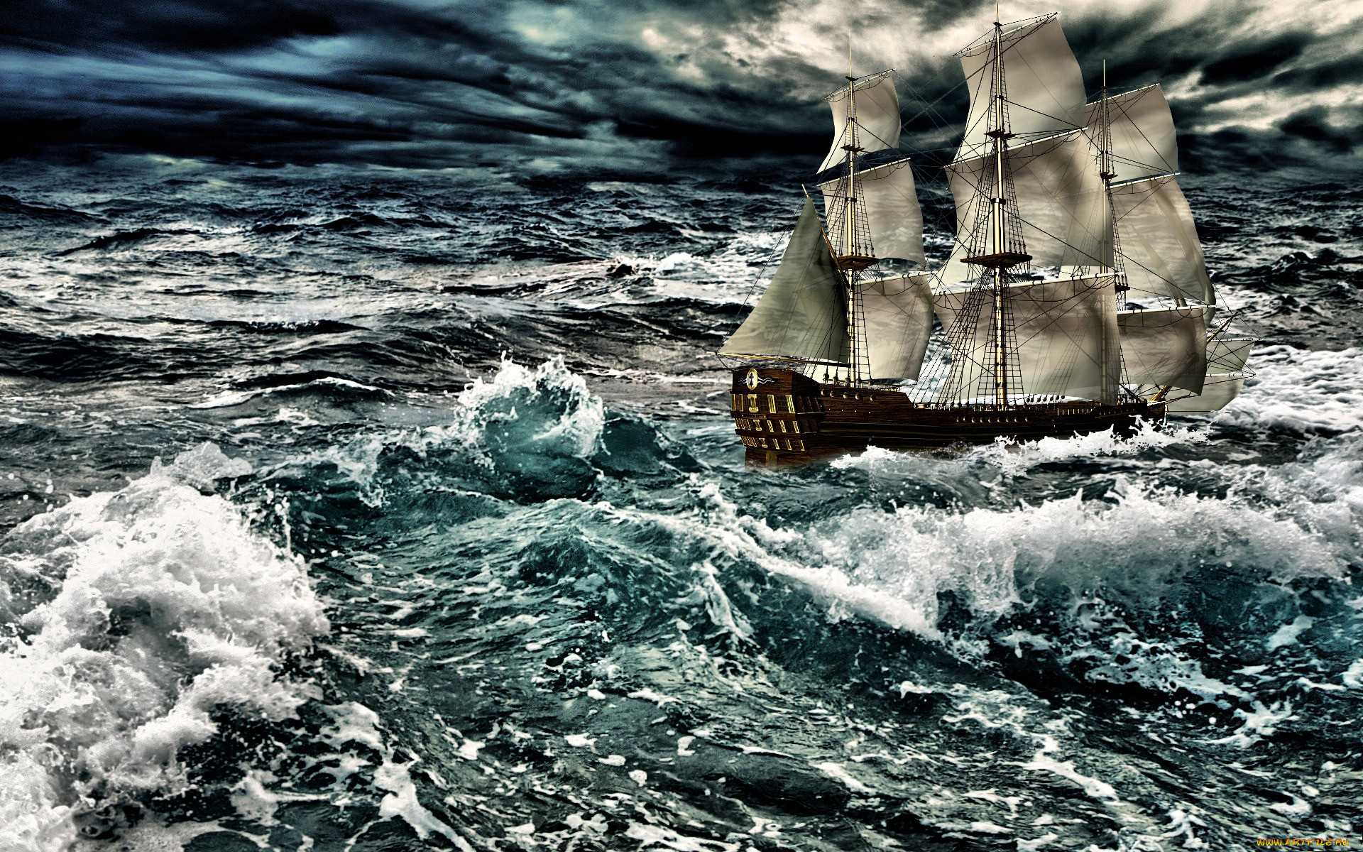 Океанский шторм с кораблем