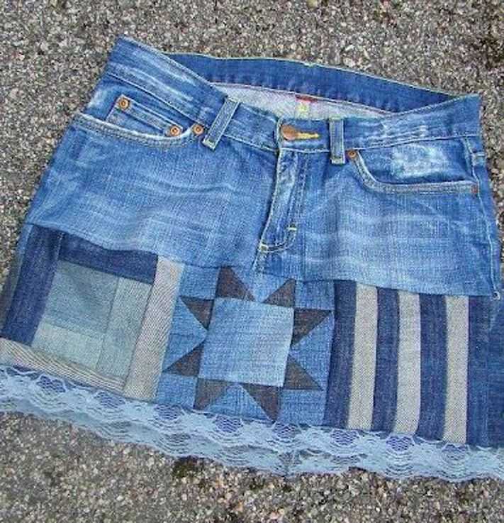 Стильная юбка из старых джинсов